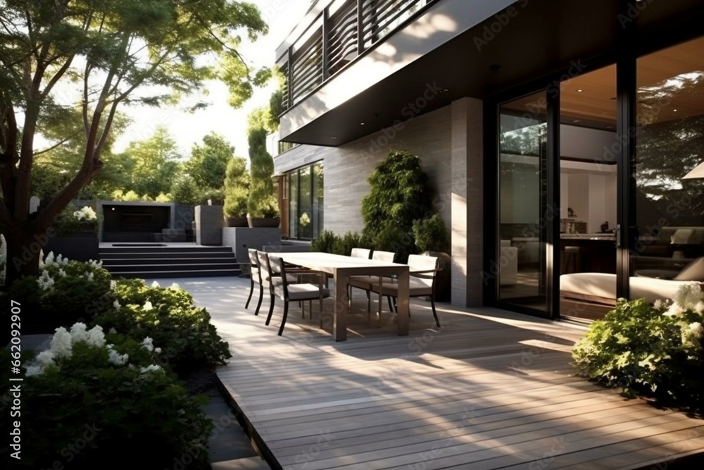Obraz premium Contemporary outdoor aesthetic. Chic patio. Generative AI