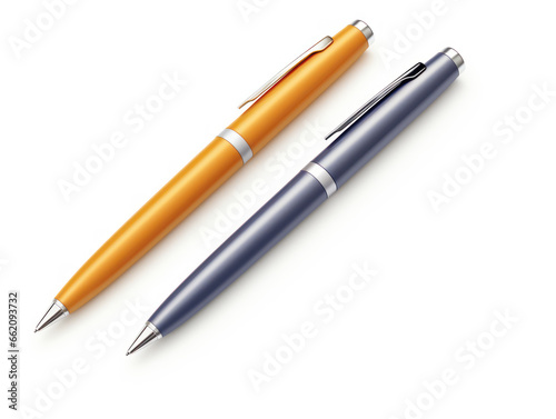 Detailed orange and blue ballpoint pen isolated on white background