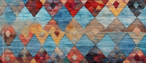 Seamless AI illustration of ethnic fabric with square pattern grunge boho background