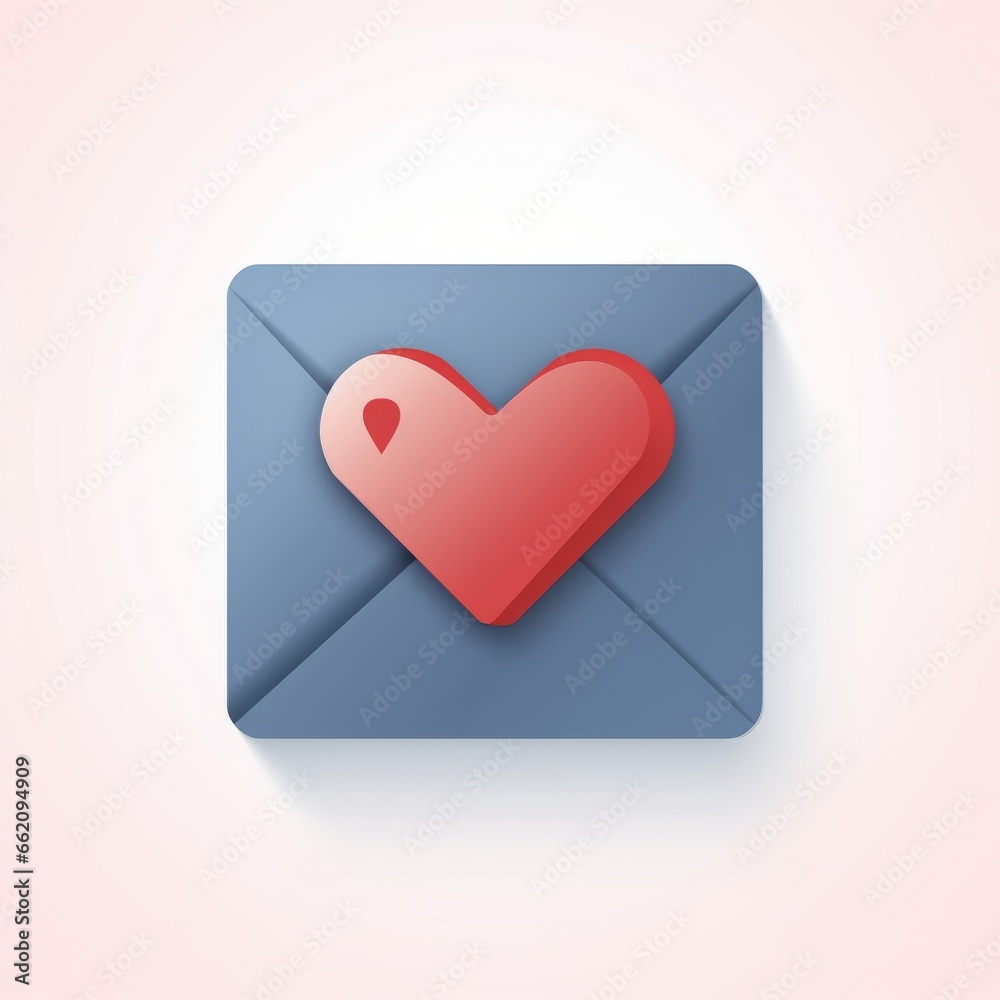 Graphic logo or icon of greeting card, envelope with the red heart, simple flat minimalism style