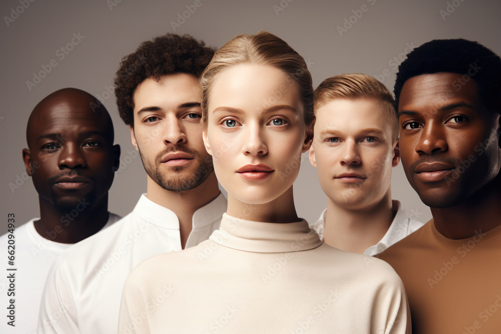 Group of young multiethnic men and woman. Unity