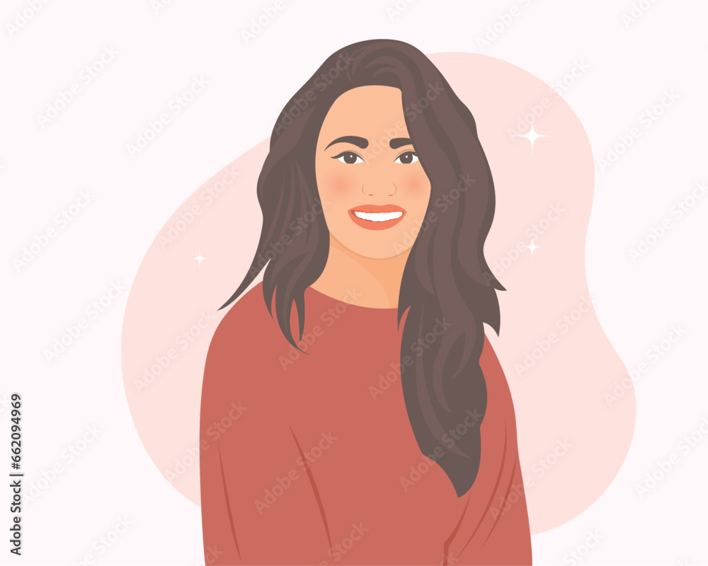 Beautiful young woman with a happy smile on her face.Vector illustration. Beautiful young woman with a happy smile on her face.Vector illustration.