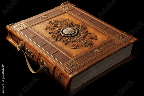 Bible ornate highly detailed vintage or ancient book. Brown leather book cover