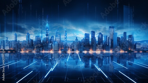 Futurictic city illustration with lights and neon. Generative ai