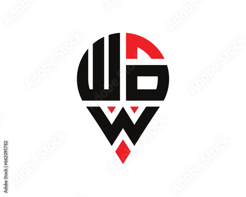 WOW letter location shape logo design. WOW letter location logo simple design.