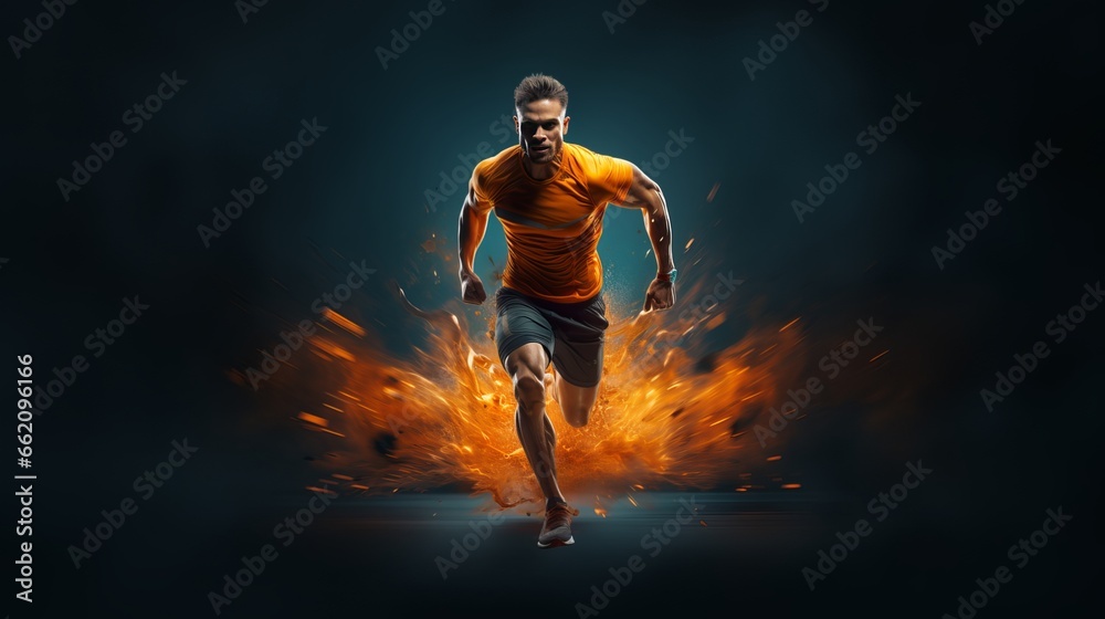 Portrait of a male athlete running. Generative ai