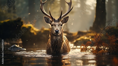 Deer photo, animal photography in the forest. Generative ai