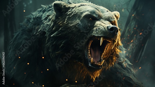Strong and angry grizzly bear roaring. Generative ai photo