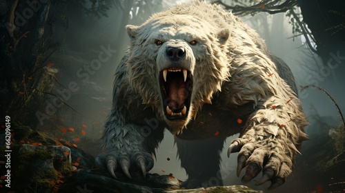 White bear roaring, epic animal photo. Generative ai