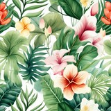 Watercolor floral seamless pattern with home tropical plants. Floral background. generative ai