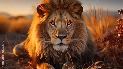 Lion portrait in the wild. Generative ai