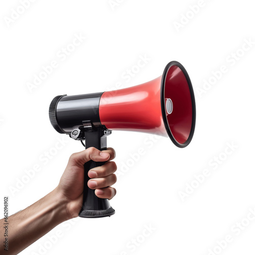 hand holding a megaphone png isolated on a white or transparent background; warning news loud advertisement concept
