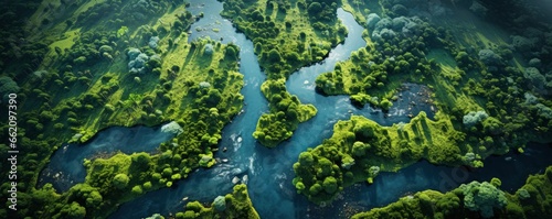 amazon rainforest, aerial view photography, top view photography, Generative AI © kanesuan