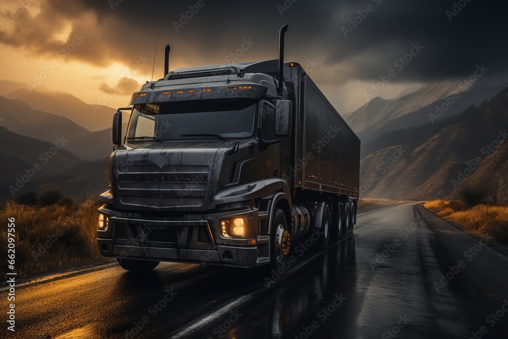 走行する大型トラック,Generative AI AI画像