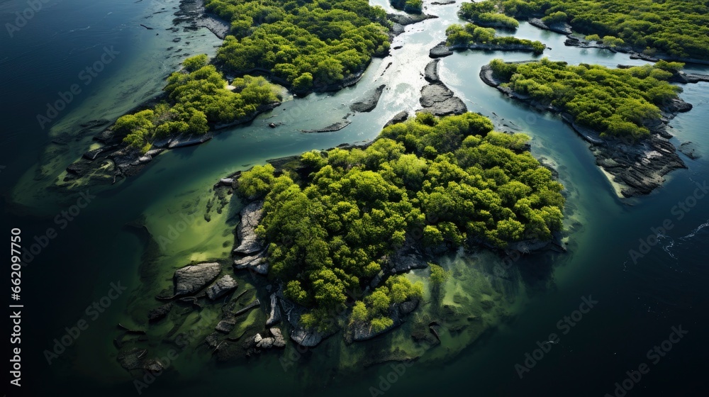 mangrove forest, aerial view photography, top view photography, Generative AI