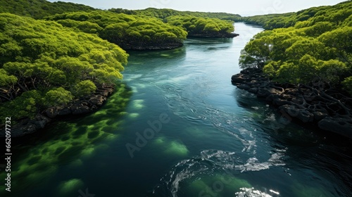 mangrove forest, aerial view photography, top view photography, Generative AI