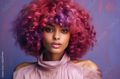 Portrait of a young African American woman with a wig photo