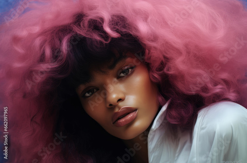 Portrait of a young African American woman with a wig
