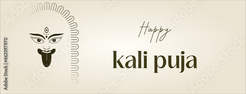 Indian festival. Happy Kali Chaudas, Goddess Kali Maa. on Diwali. Kali Pooja. background. Happy Kali puja. wishes banner Happy Kali Puja Text of India festival poster, story. banner.post.kali. puja.