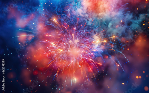 Colorful fireworks on black background,created with Generative AI tecnology.