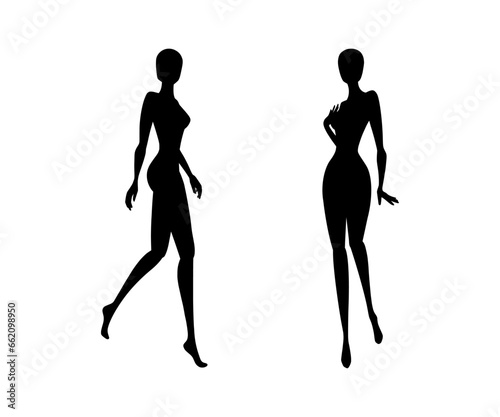 Woman body silhouette fashion collection. Slim walking female for fashion designs. Vector illustration isolated in white background