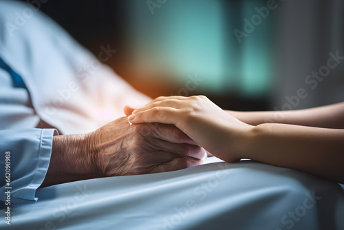 closeup hand of geriatric with nursing caregiver. © ordinary042