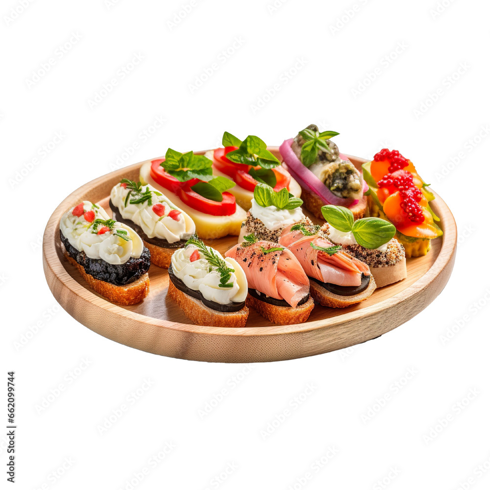 canapes on a plate on a white background isolated PNG