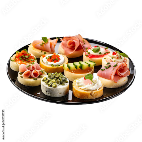 canapes on a plate on a white background isolated PNG