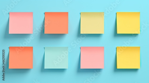 blank colorful postits on blue background