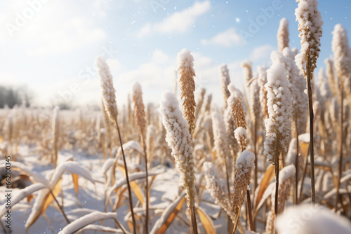 wheat field in winter & snowfall