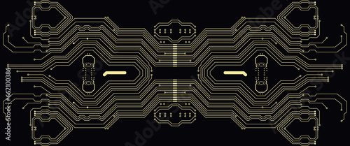 Black and gold technology circuit diagram, vector illustration background