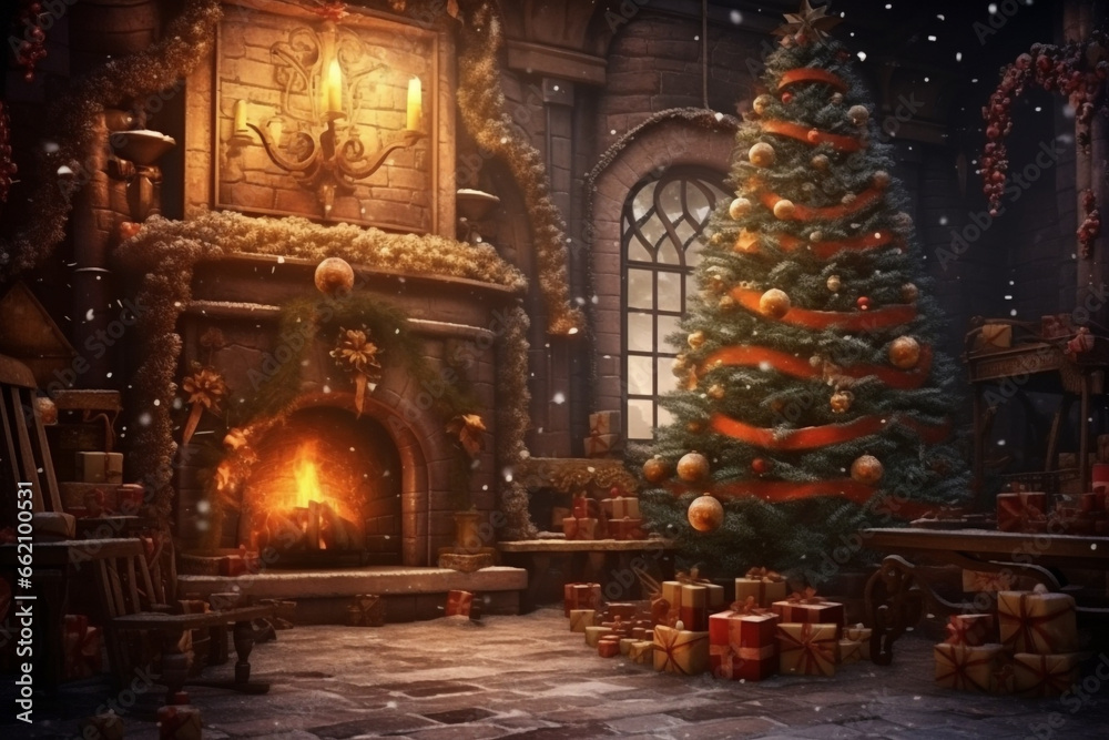 Classic and cozy Christmas holidays background theme with copy space. Generative AI