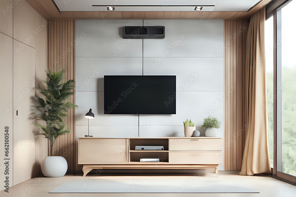 Interior design television in hotel bedroom with bright space Interior design television in hotel bedroom with bright space