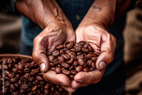Hand Holding Raw Coffee Beans