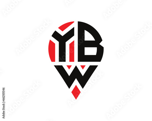 YBW letter location shape logo design. YBW letter location logo simple design. photo