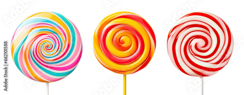 Three lollipops isolated on transparent background