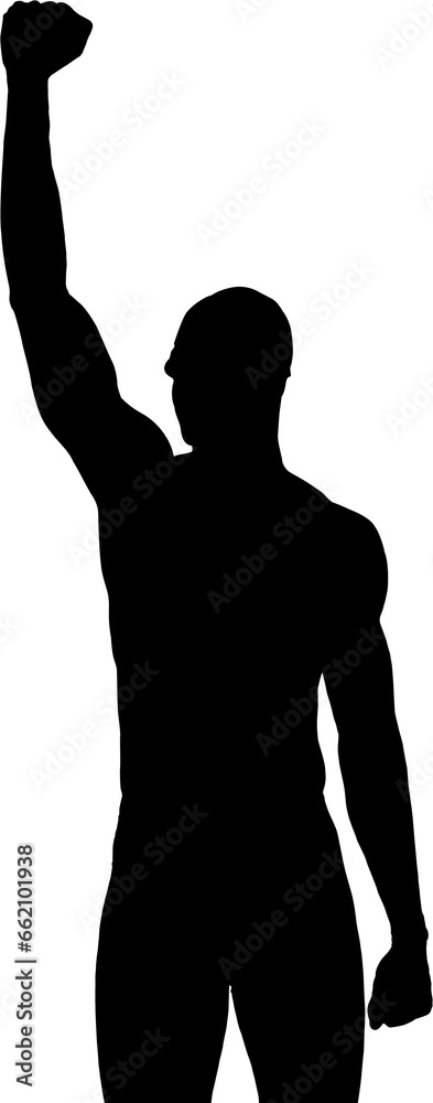 Digital png silhouette of swimmer with raising arm on transparent background