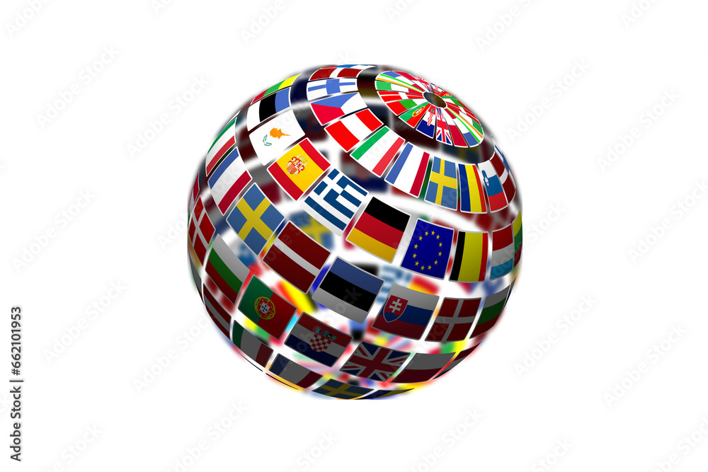 Fototapeta premium Digital png illustration of globe made of flags on transparent background