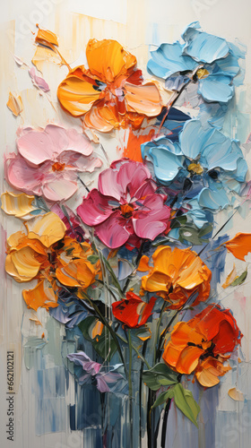 Oil painting flowers on canvas. Colorful floral background.