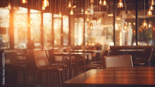 beautiful blurred background of a light resturant interior with beautiful lighting, blurred picture, copy space, Generative AI