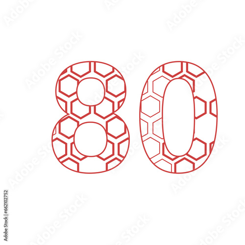 Digital png illustration of red 80 number with pattern on transparent background