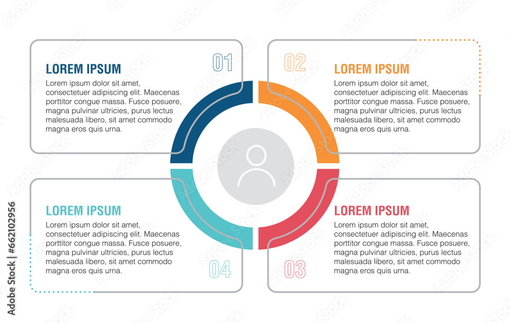 Fototapeta premium 4 Point work flow, Process, Modern flat vector illustration for business information analysis