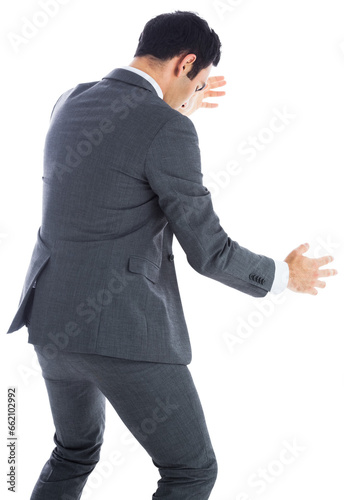 Digital png photo of back biracial businessman standing on transparent background