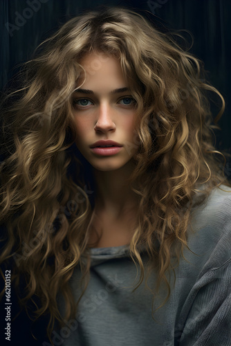 Medium shot of a beautiful woman model looking directly at camera 