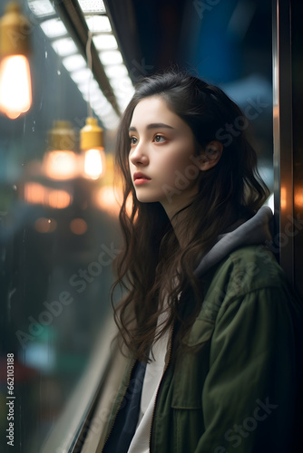 Portrait of a ln Asian woman in the city, Side photo of an Asian Model