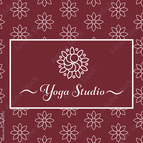 Digital png illustration of floral pattern with yoga studio text on transparent background
