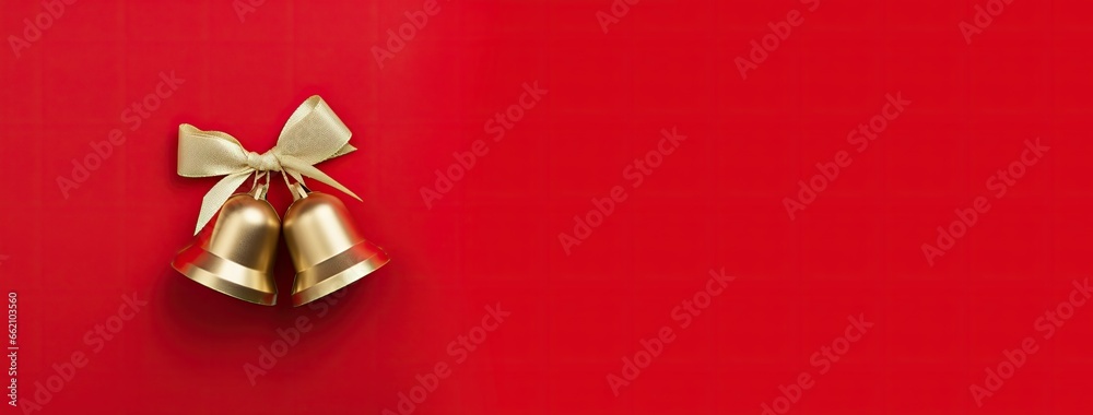 top view paper christmas bell decoration red background top view paper christmas bell decoration red background