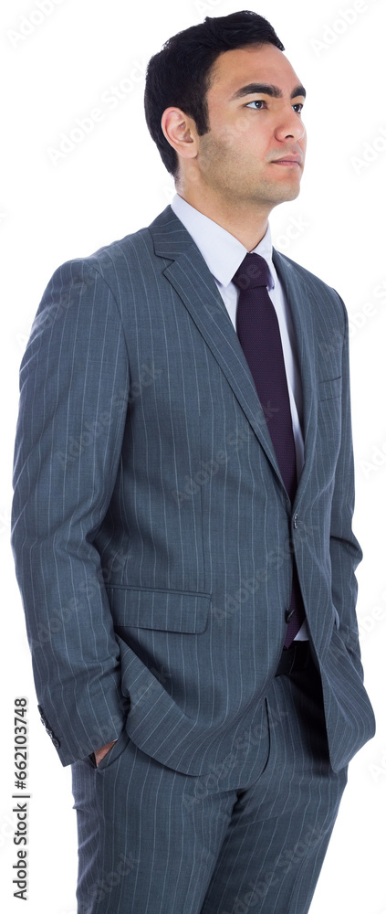 Digital png photo of biracial businessman thinking on transparent background