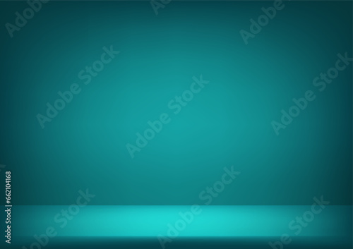Green studio background with direct lighting. Emerald green background. Space for selling products on the website. Vector illustration.