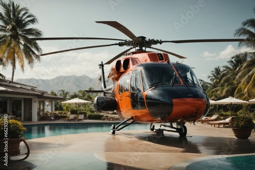 Helicopter in a resort